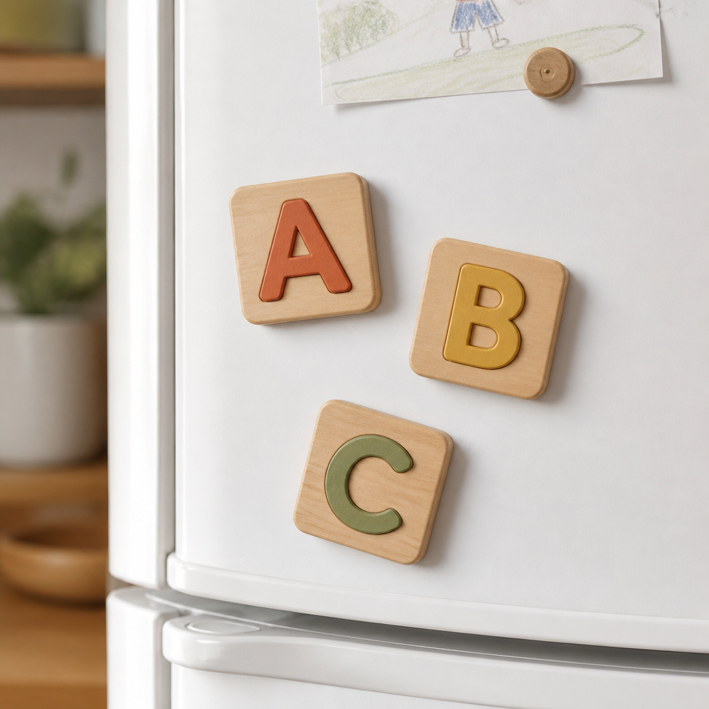 Wooden alphabet magnet set